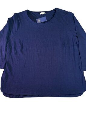 Crown & Ivy Curvy Navy 3/4 Sleeve Tunic Top Womens 2X Cotton Blend Scoop Neck